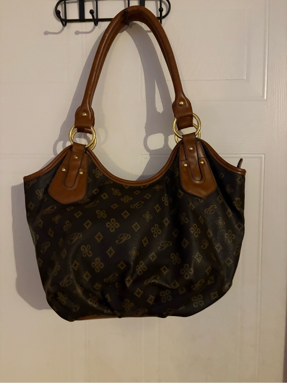 Source Unknown Brown & Tan Shoulder Bag with Gold Accents